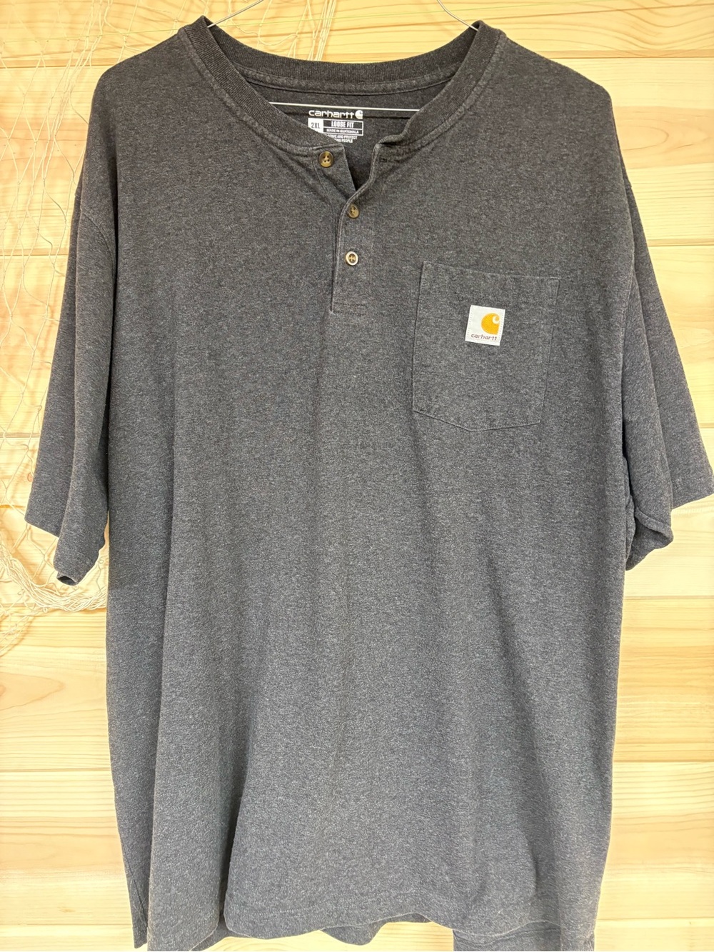 Carhartt Men's Charcoal Henley Pocket Tee with Logo Patch